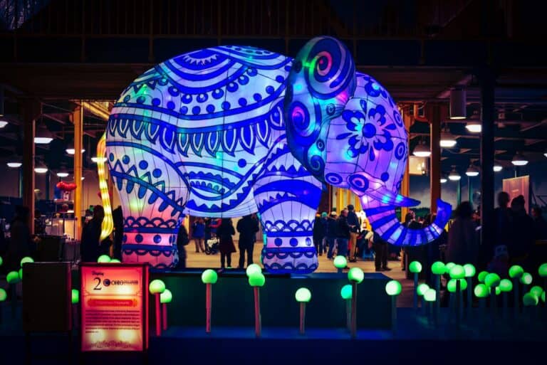 blue and green elephant with light